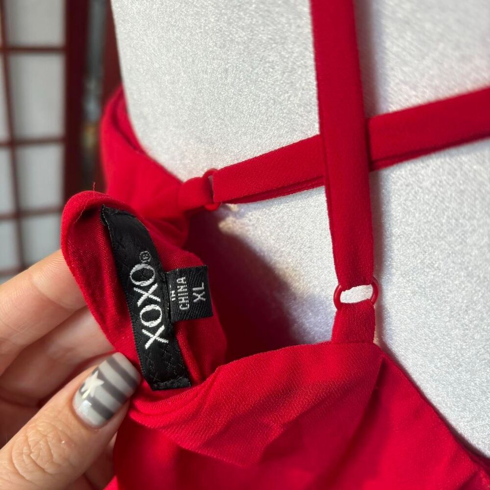 Xoxo Women's Red and Silver Blouse - Picture 7 of 8